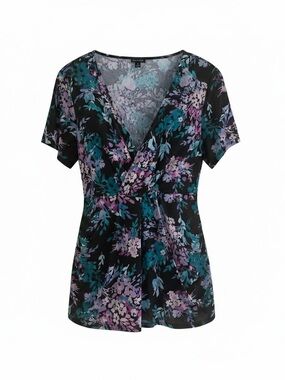 Torrid Plus Size Black Floral Mesh Faux Wrap Top Size 2 US Size 18-20 NEW